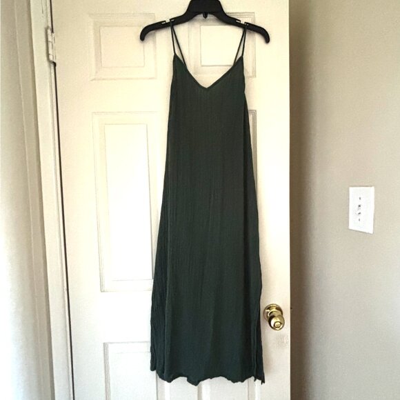 Aerie Gauze Midi V Neck Dress Green Sz. M - Picture 1 of 2